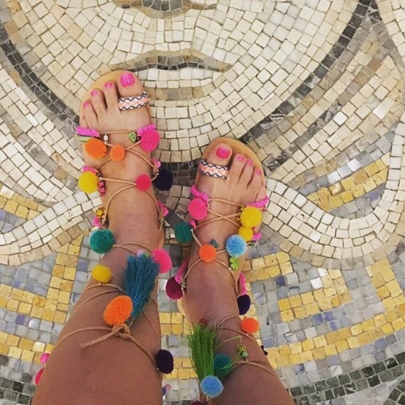 Ammos Genuine Leather Greece Pom Friendship Charm Gladiator Wrap Sandal Size 7 - Picture 14 of 15